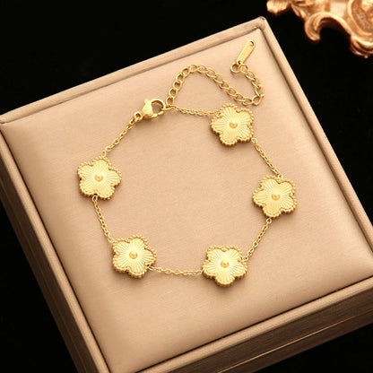 316L Stainless Steel Black Reversible Leaf Clover Necklace Bracelets Earrings Set for Women Fashion Waterproof Jewelry