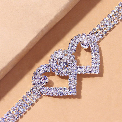 Anklet Double Heart Bracelet Love Barefoot Chain Bling Crystal Ankle Bracelet US