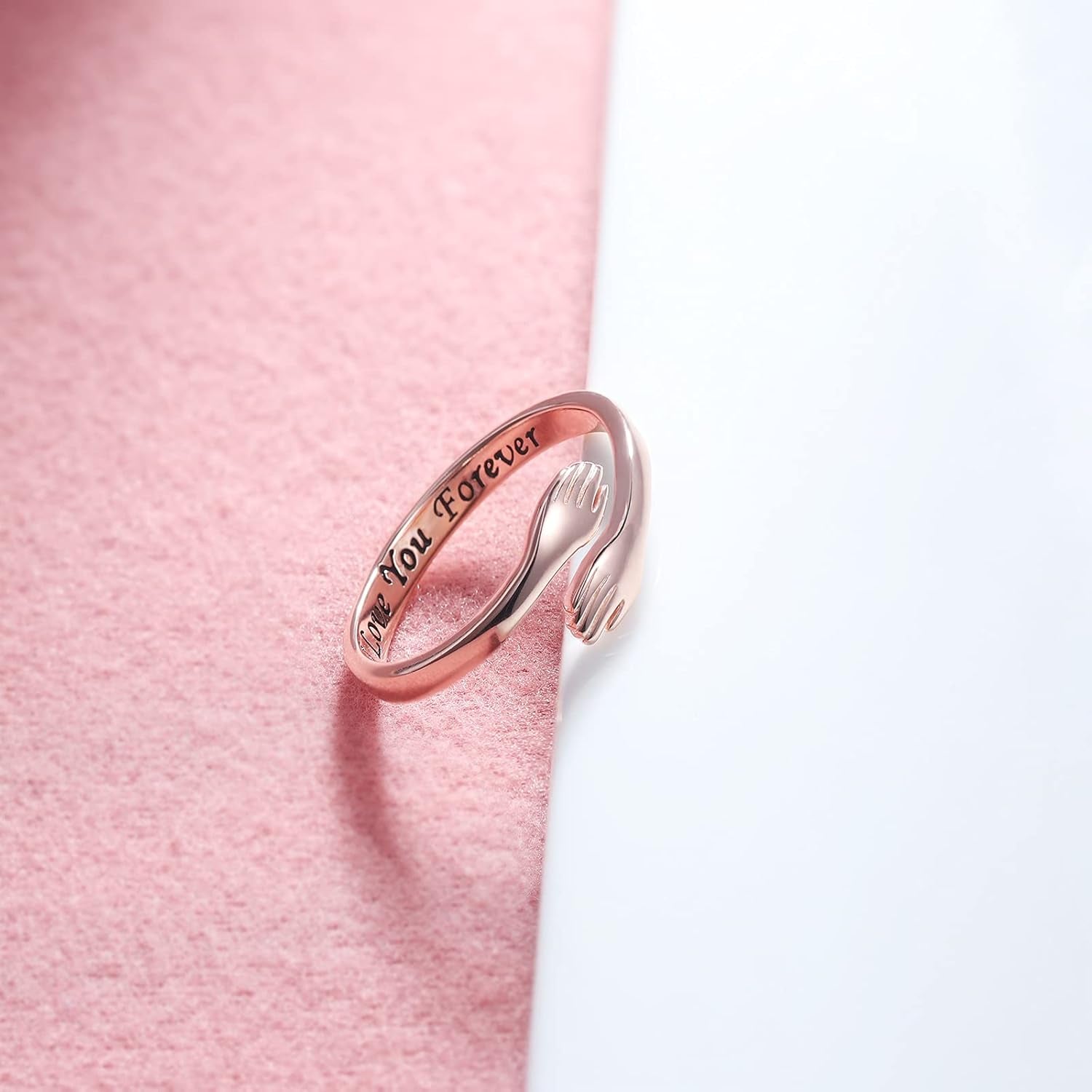 Sterling Silver Adjustable Hug Ring - White Gold/Rose Gold Plated Couple Hugging Band for Women Men'S Wedding - Turquoise Hand Jewelry for Her