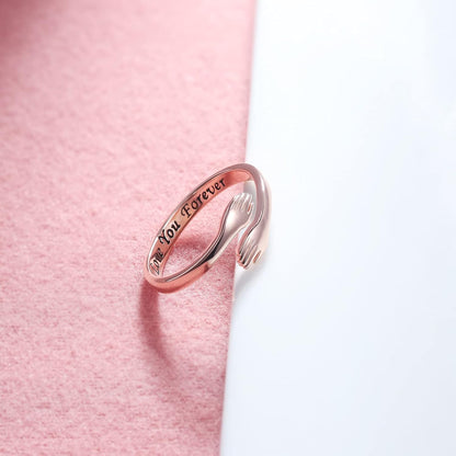 Sterling Silver Adjustable Hug Ring - White Gold/Rose Gold Plated Couple Hugging Band for Women Men'S Wedding - Turquoise Hand Jewelry for Her
