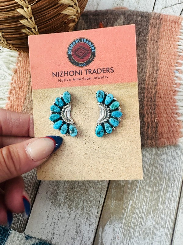 Navajo Sterling Silver & Turquoise Cluster Post Ea