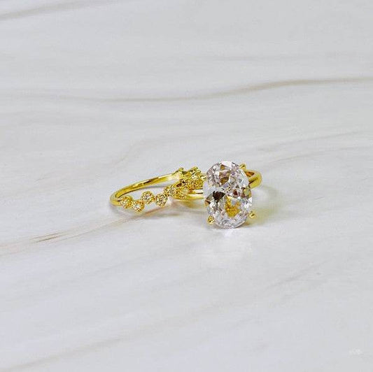 Lovely Oval Cut Solitaire Ring Set of 2