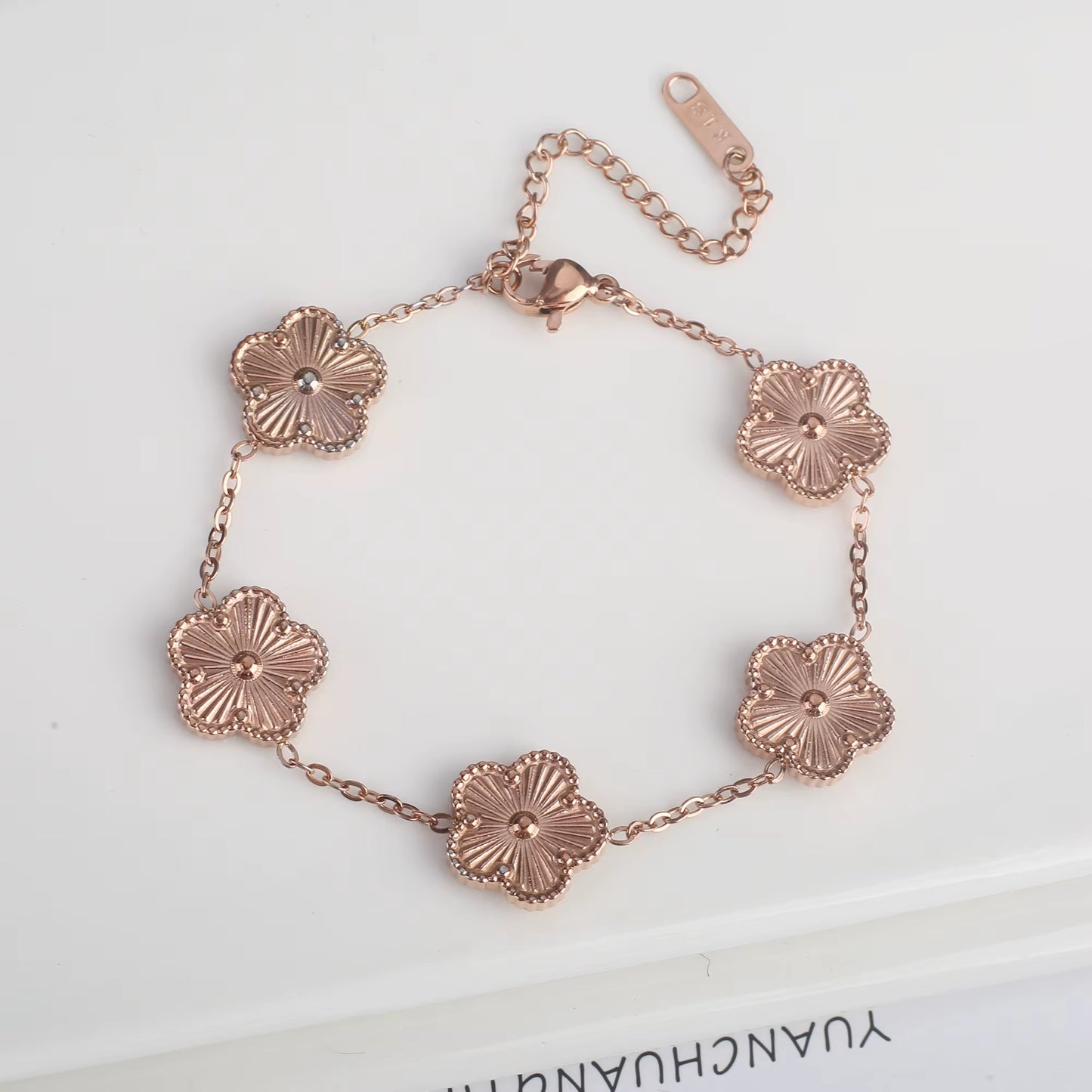Trend Clover Bracelet for Women Girls 14K Gold Plated Stainless Steel Five Leaf Flower Dainty Lucky Link Bracelets Party Jewelry