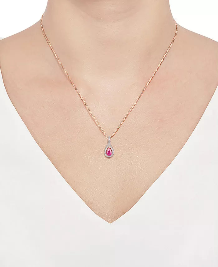 2-Pc. Set Ruby (1 Ct. T.W.) & Diamond (1/20 Ct. T.W.) Pendant Necklace & Matching Drop Earrings in Sterling Silver (Also Available in Sapphire or Emerald)