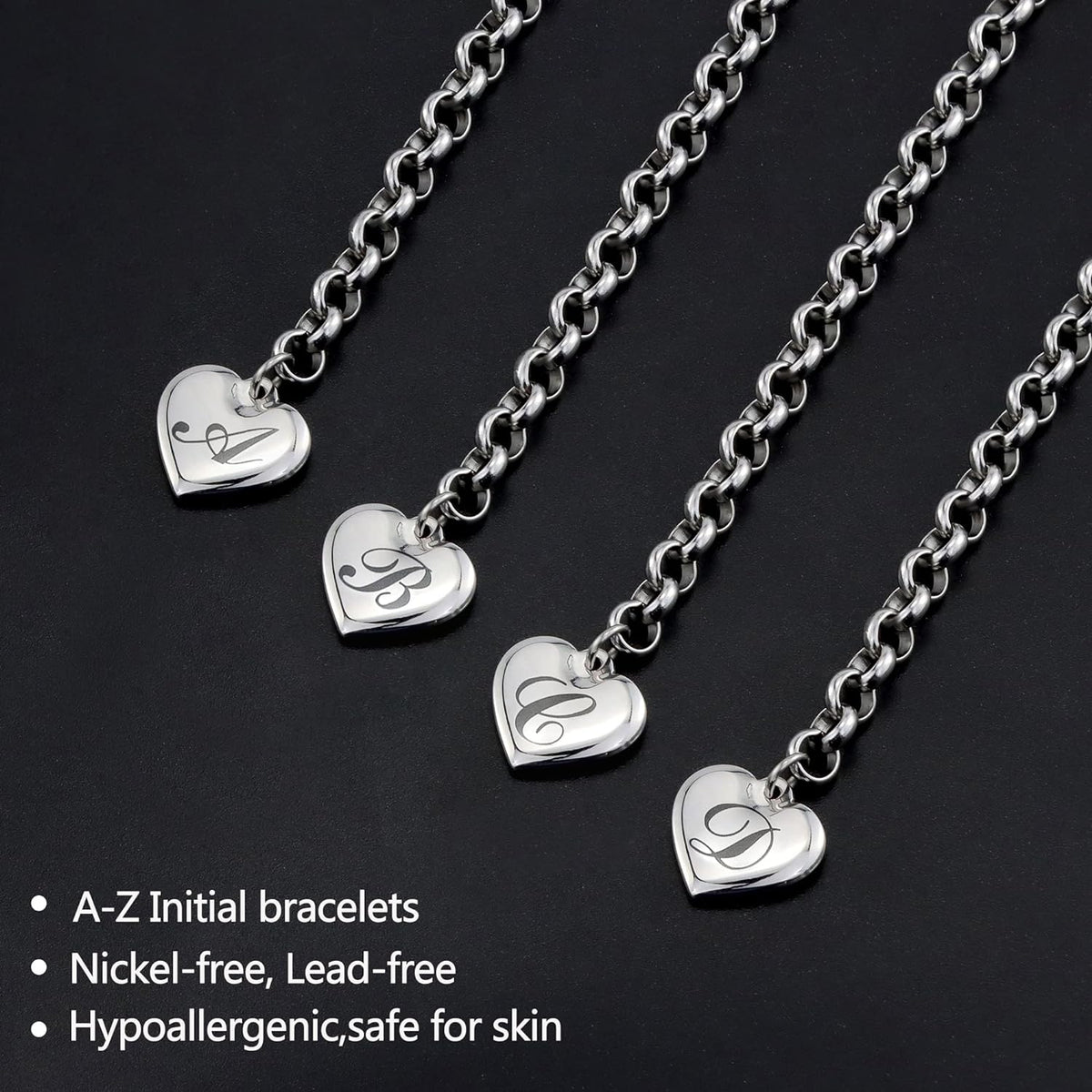 Charms Bracelets for Women, Heart Charm Initial Bracelet Trendy, 26 Letters Stainless Steel Jewelry Confirmation Gifts for Christmas Birthday