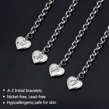 Charms Bracelets for Women, Heart Charm Initial Bracelet Trendy, 26 Letters Stainless Steel Jewelry Confirmation Gifts for Christmas Birthday