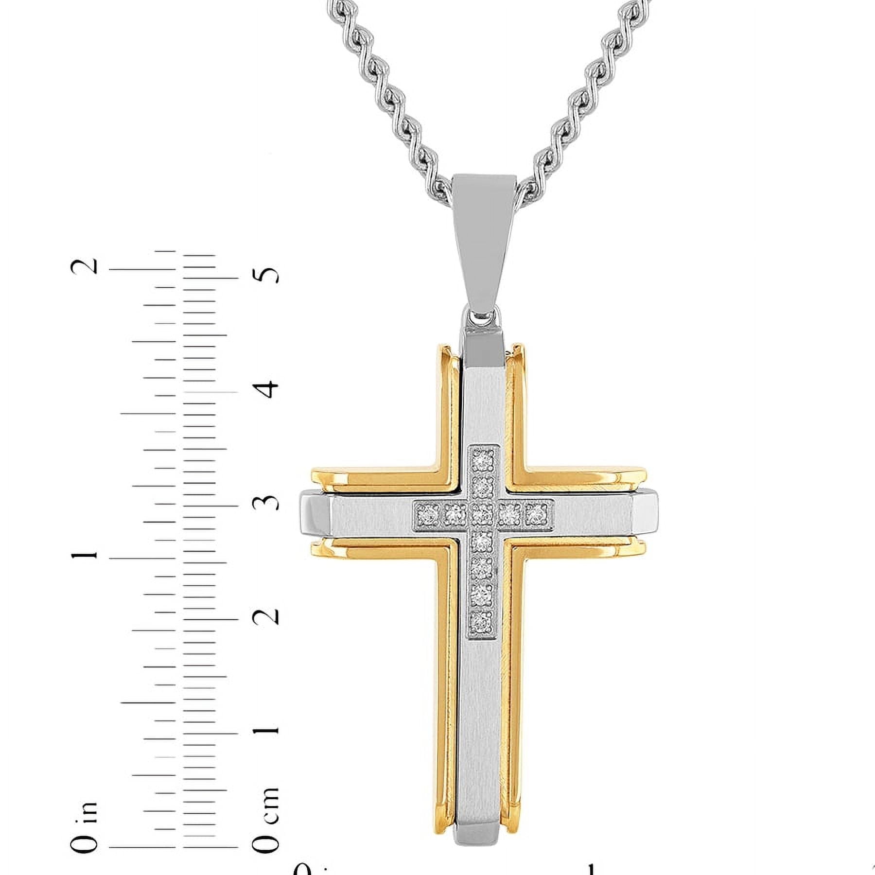 Mens 1/5 Ctw Lab-Grown Diamond Two-Tone Stainless Steel Cross Pendant Necklace -