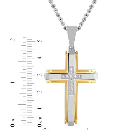 Mens 1/5 Ctw Lab-Grown Diamond Two-Tone Stainless Steel Cross Pendant Necklace -