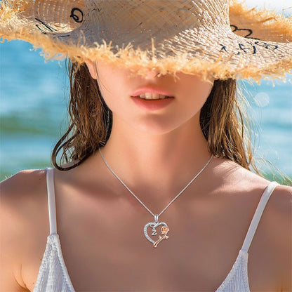 Initial Letter Necklace 925 Sterling Silver Love Heart Letters with Rose Flower Pendant Necklace Jewelry Gifts for Women