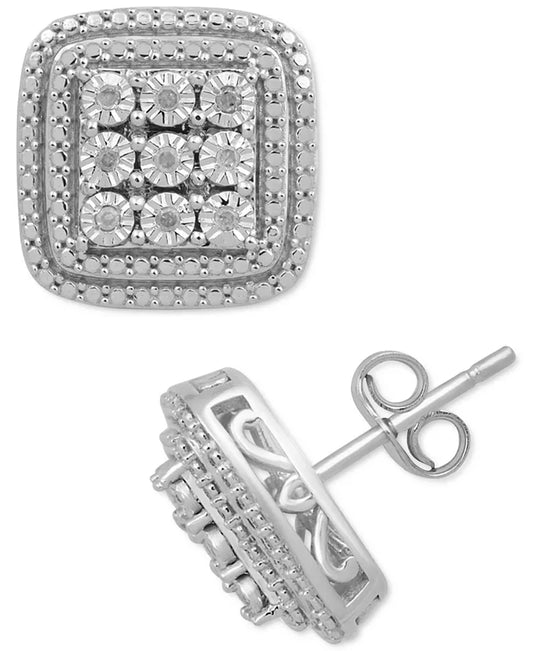 Diamond Cluster Stud Earrings (1/10 Ct. T.W.) in Sterling Silver