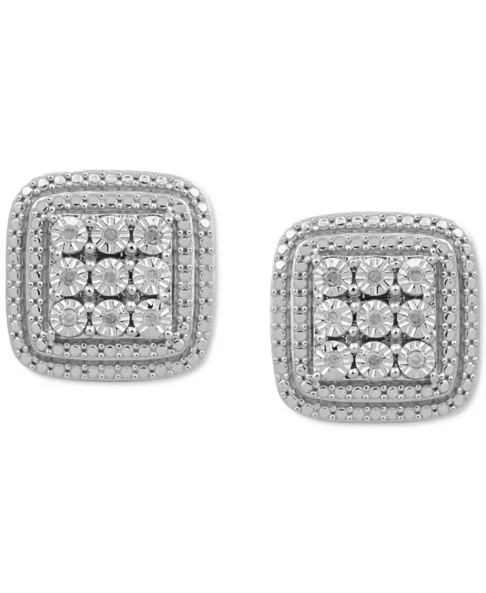 Diamond Cluster Stud Earrings (1/10 Ct. T.W.) in Sterling Silver