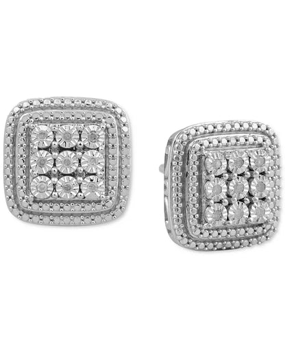 Diamond Cluster Stud Earrings (1/10 Ct. T.W.) in Sterling Silver