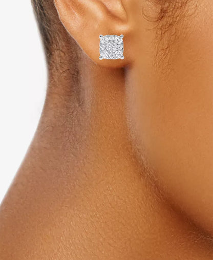 Diamond Square Cluster Stud Earrings (2 Ct. T.W.)
