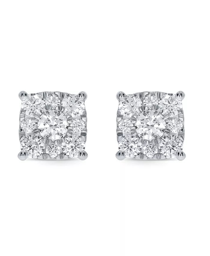 Diamond Square Cluster Stud Earrings (2 Ct. T.W.)