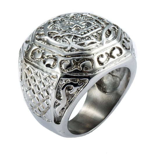 Male Ring Stainless Steel Ring Carved Cross Comfort Fit Rings for Men 8-13 Size Halloween Gifts