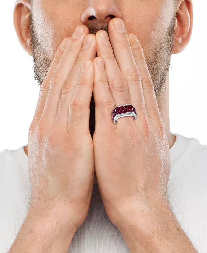 EFFYÂ® Men'S Ruby (2-1/2 Ct. T.W.) & Diamond (1/10 Ct. T.W.) Ring in Sterling Silver