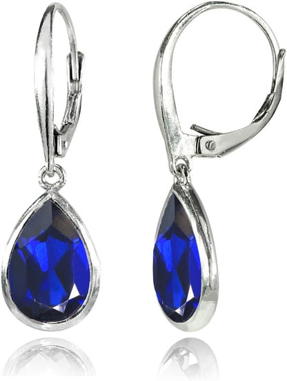 Sterling Silver Genuine or Simulated Gemstone 12X8Mm Teardrop Dainty Leverback Drop Dangle Earrings for Women