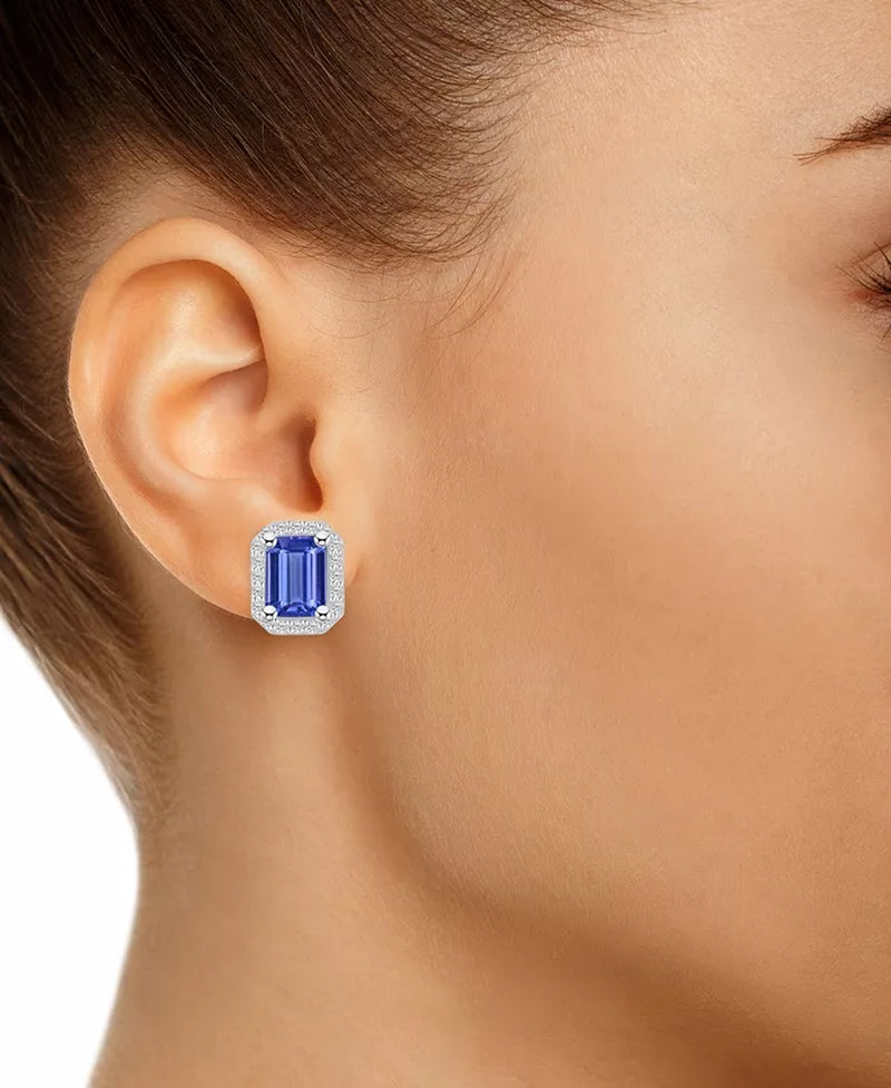 Tanzanite (3-1/5 Ct. T.W.) and Diamond (3/8 Ct. T.W.) Halo Stud Earrings