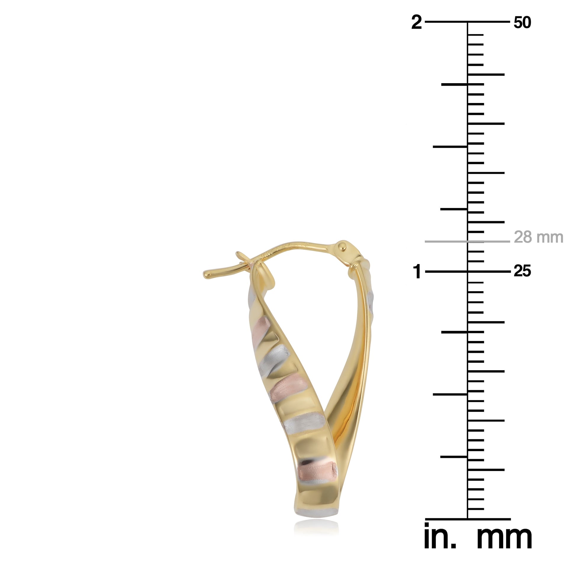 Kooljewelry 14K Tricolor Gold Scalloped Twisted Oval Hoop Earrings