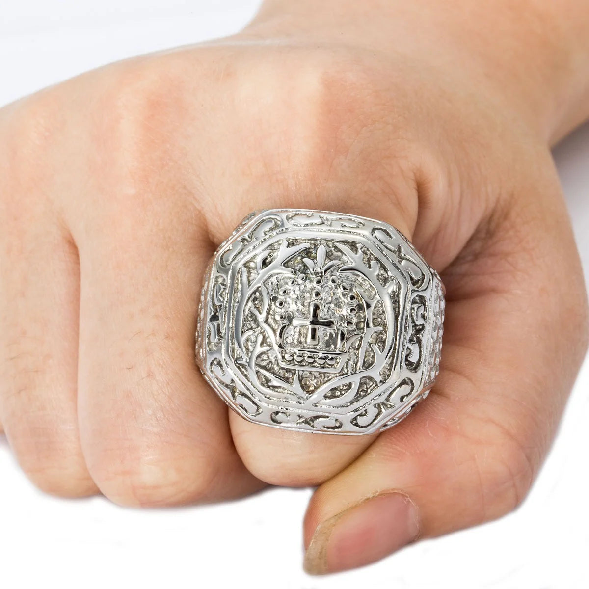 Male Ring Stainless Steel Ring Carved Cross Comfort Fit Rings for Men 8-13 Size Halloween Gifts