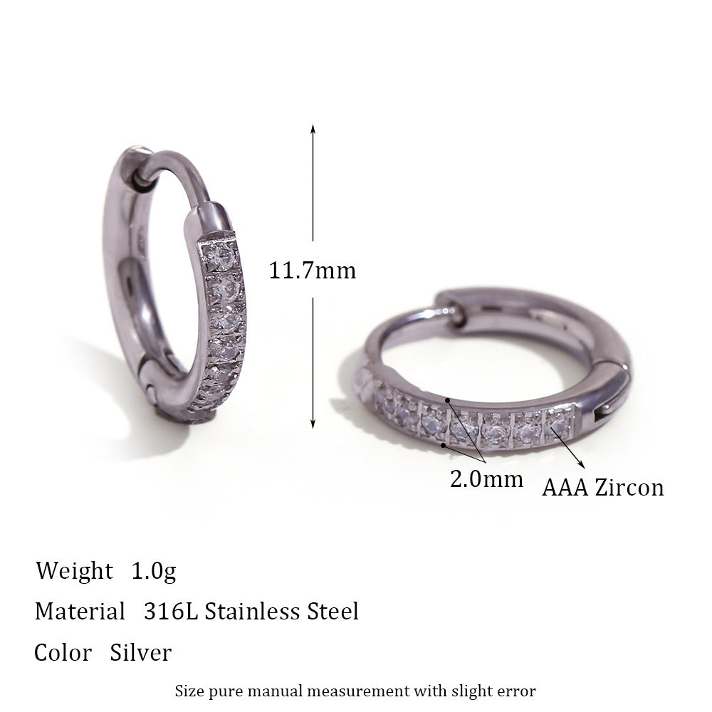 Women'S Fashion Titanium Steel Rounded Edge Zircon Earrings
