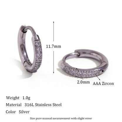 Women'S Fashion Titanium Steel Rounded Edge Zircon Earrings