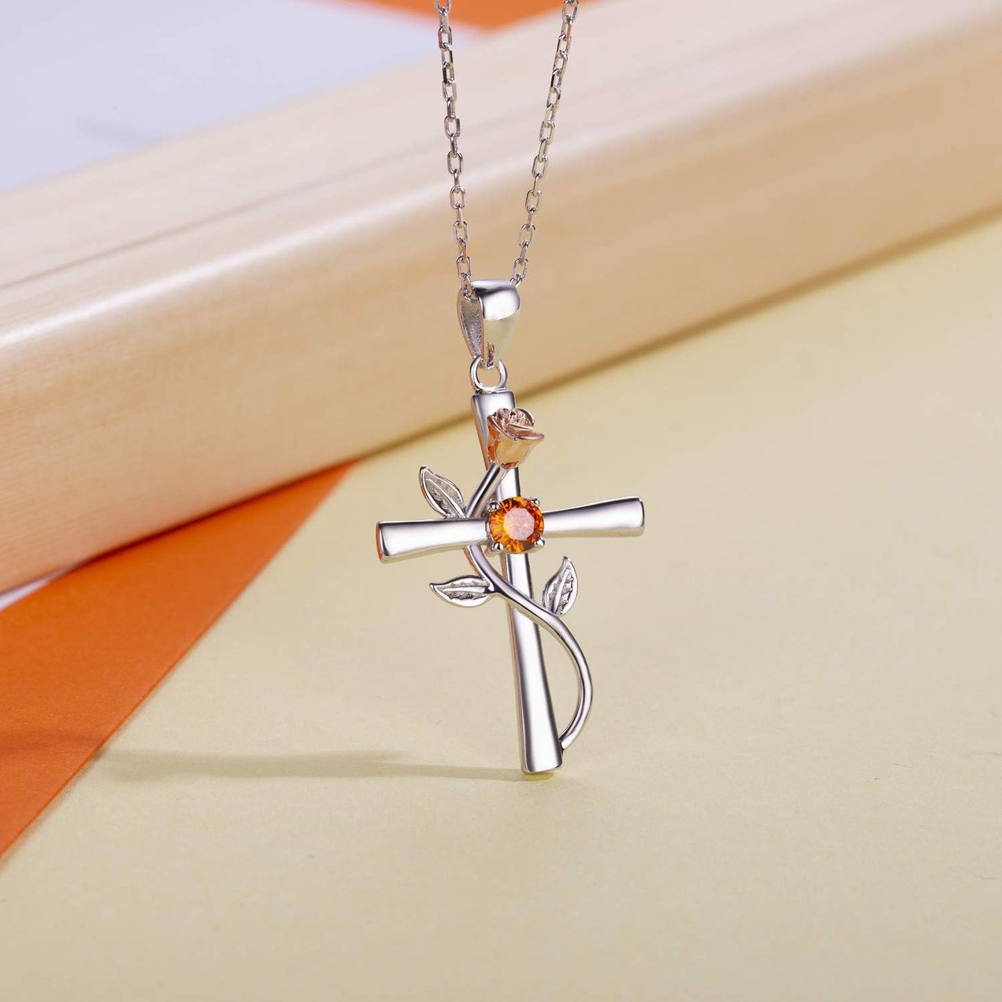 Cross Necklace for Women 925 Sterling Silver Birthstone Necklace for Womens Cross Pendant 5A Cubic Zirconia 12 Birth Months Birthday Gifts for Women Wife Her