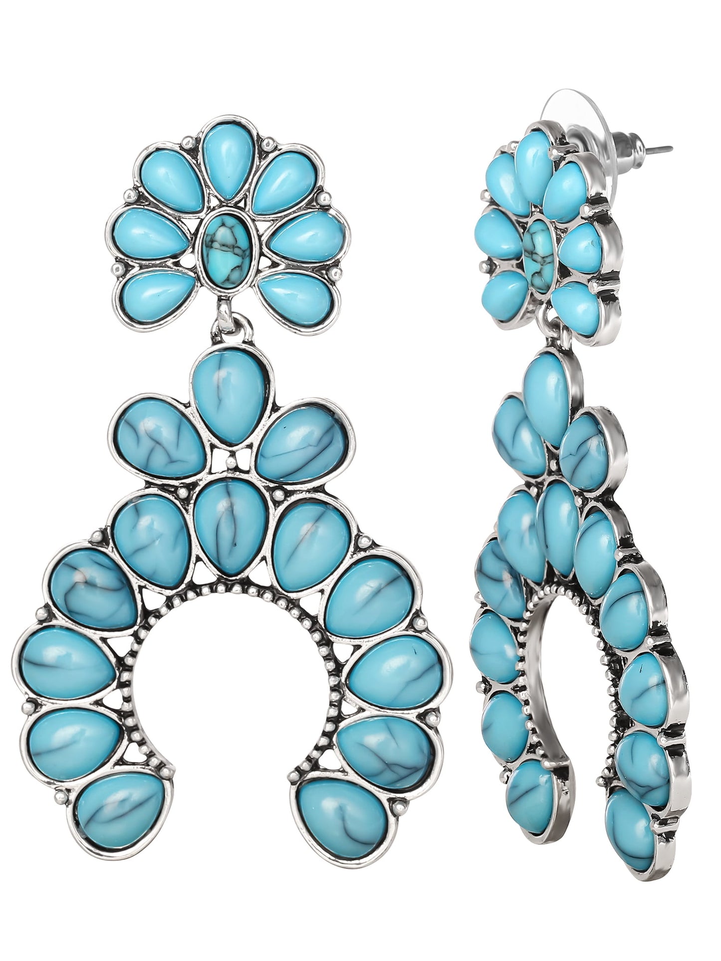 Fashion Metal Faux Turquoise Stone Drop Earring