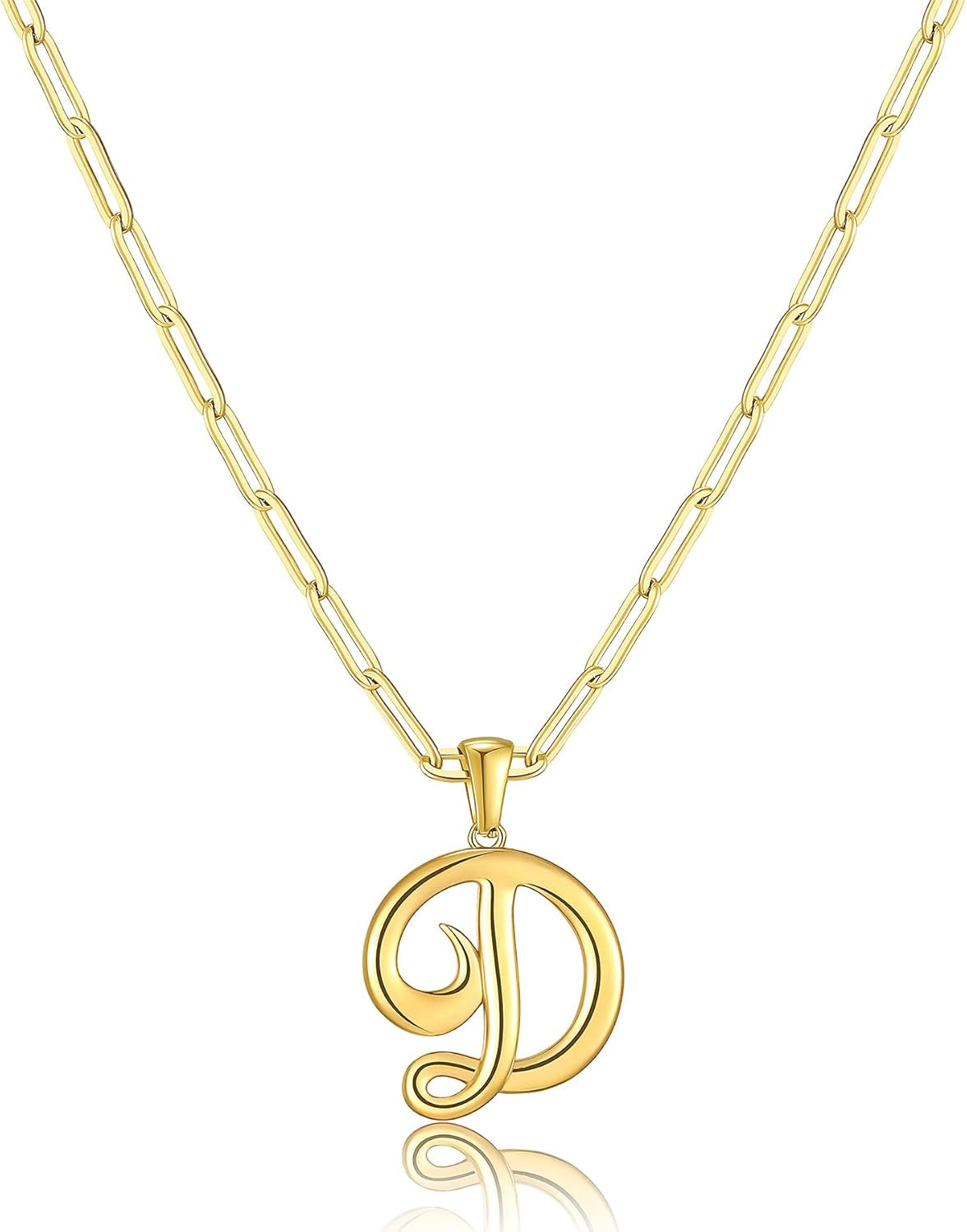 Women Personalized Large Letter Necklaces 18K Gold Plated Stainless Steel Initial Necklace Paperclip Chain Letter Pendant Necklaces for Women Girls Jewelry Gifts