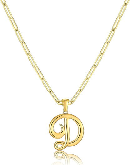 Women Personalized Large Letter Necklaces 18K Gold Plated Stainless Steel Initial Necklace Paperclip Chain Letter Pendant Necklaces for Women Girls Jewelry Gifts