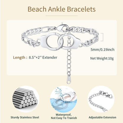 Handcuff Ankle Bracelets for Women Partners in Crime Anklets Silver Gothic Punk Jewelry 8.5" Adjustable Ankle Chain Foot Link Infinity Anklets for Mother'S Day Gift