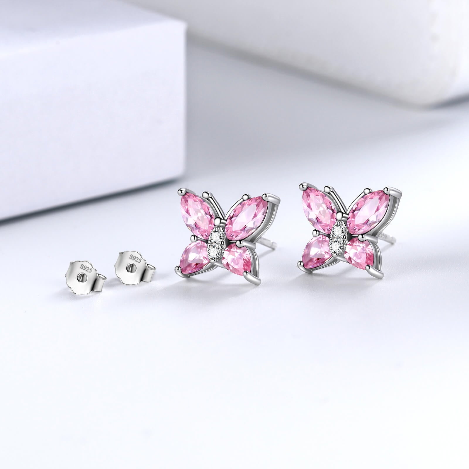 October Birthstone Earrings Pink Butterfly Earrings Tourmaline CZ Marquise Sterling Silver Jewelry Women Birthday Mother'S Day Gifts