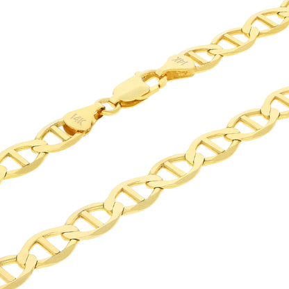14K Real Yellow Gold Solid Mariner 6Mm Chain Anchor Link Bracelet (7"-9") Italian Jewelry for Men
