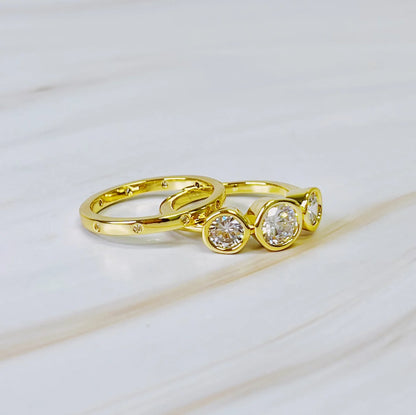 Trio Bezel Stone Ring Set of 2