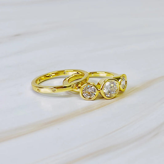 Trio Bezel Stone Ring Set of 2