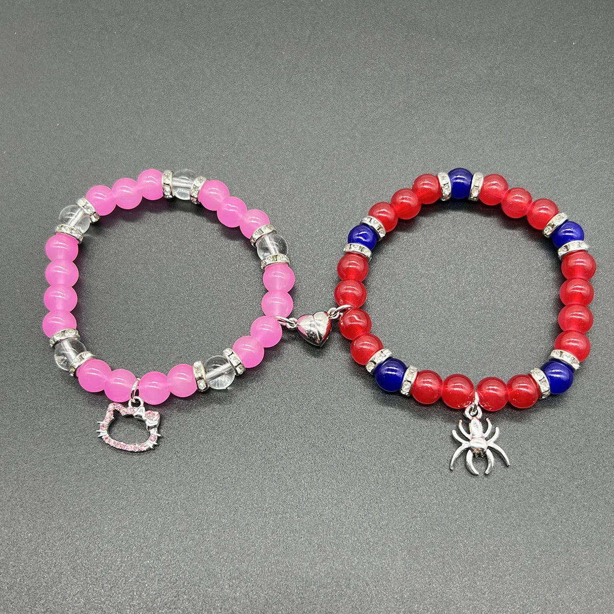 Halloween Spider Hello Cat Beads Charm Bracelets for Women Heart Magnetic Matching Couple Bracelets Girls Festival Jewelry Gifts