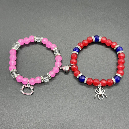 Halloween Spider Hello Cat Beads Charm Bracelets for Women Heart Magnetic Matching Couple Bracelets Girls Festival Jewelry Gifts