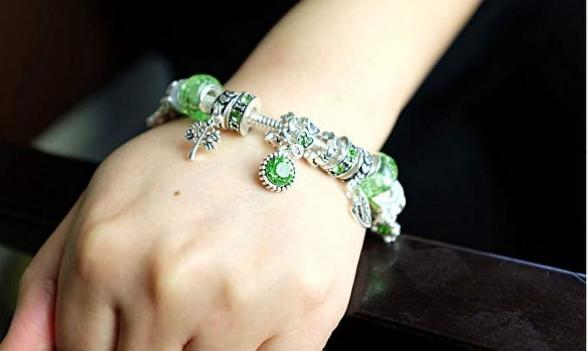 Birthstone Bracelet Multi-Color Charm Beads Silvertone