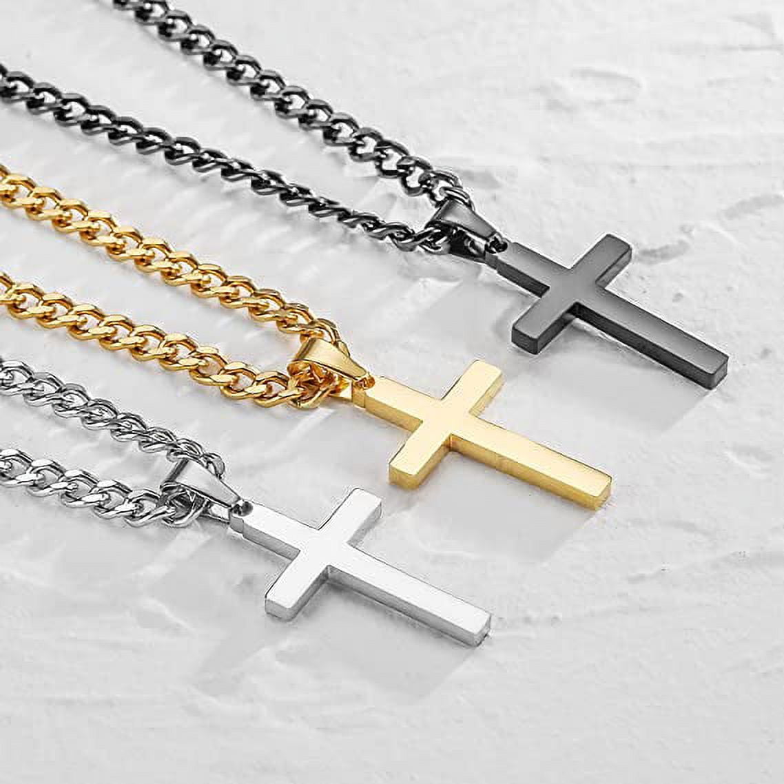 Layered Gold Cross Necklaces for Men Stainless Steel Cuban Curb Link Pendant Chain Necklaces Set Graduation Father'S Day Jewelry Gifts Ideas Dad Husband Son Teen Teenage Age