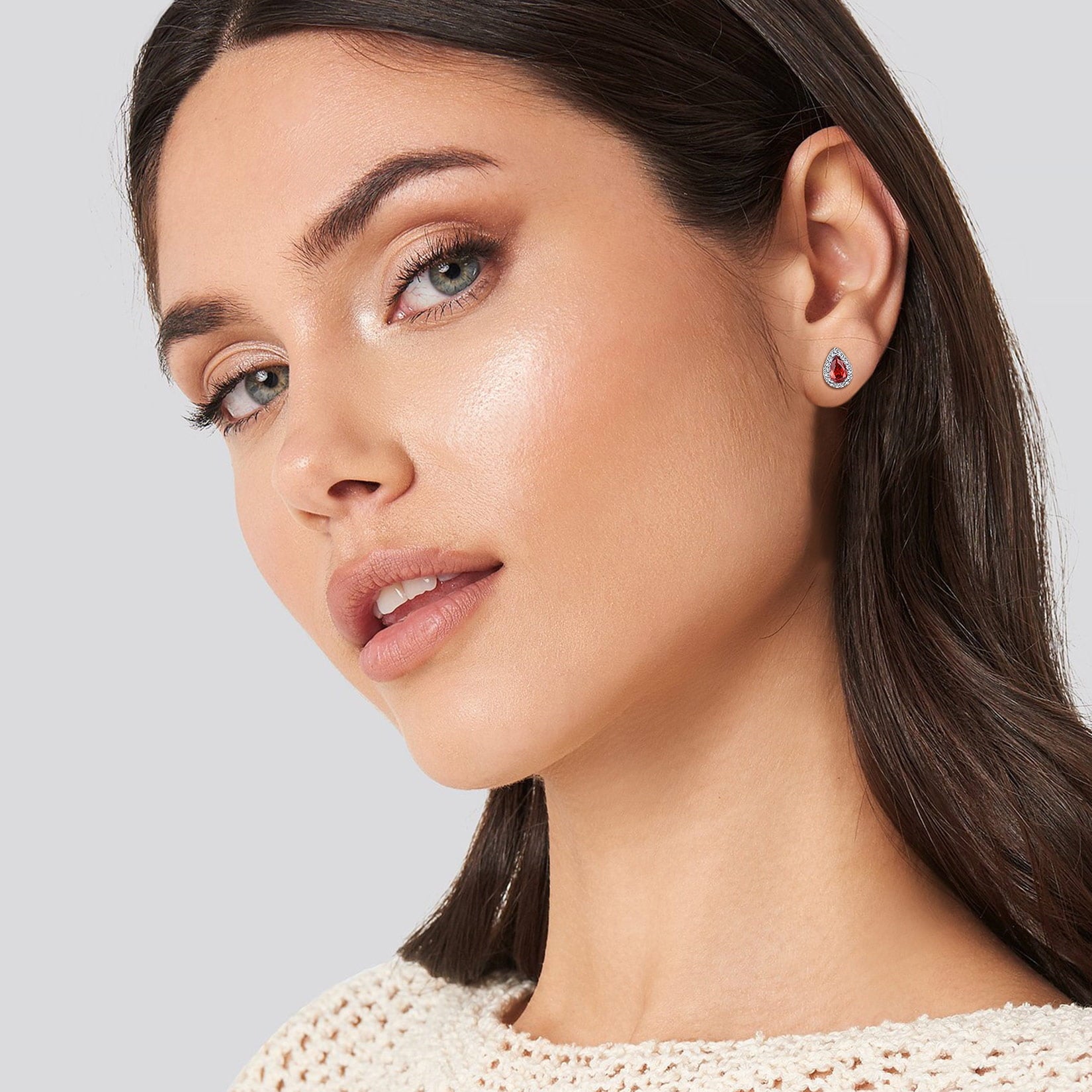925 Sterling Silver Birthstone Stud Earrings for Women, Sparking July Teardrop Cut Diamond Earrings for Sensitive Ears