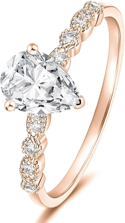 1.5CT Teardrop Engagement Rings for Women Marquise Pear Shaped Cubic Zirconia Promise Rings for Her Size 4-12