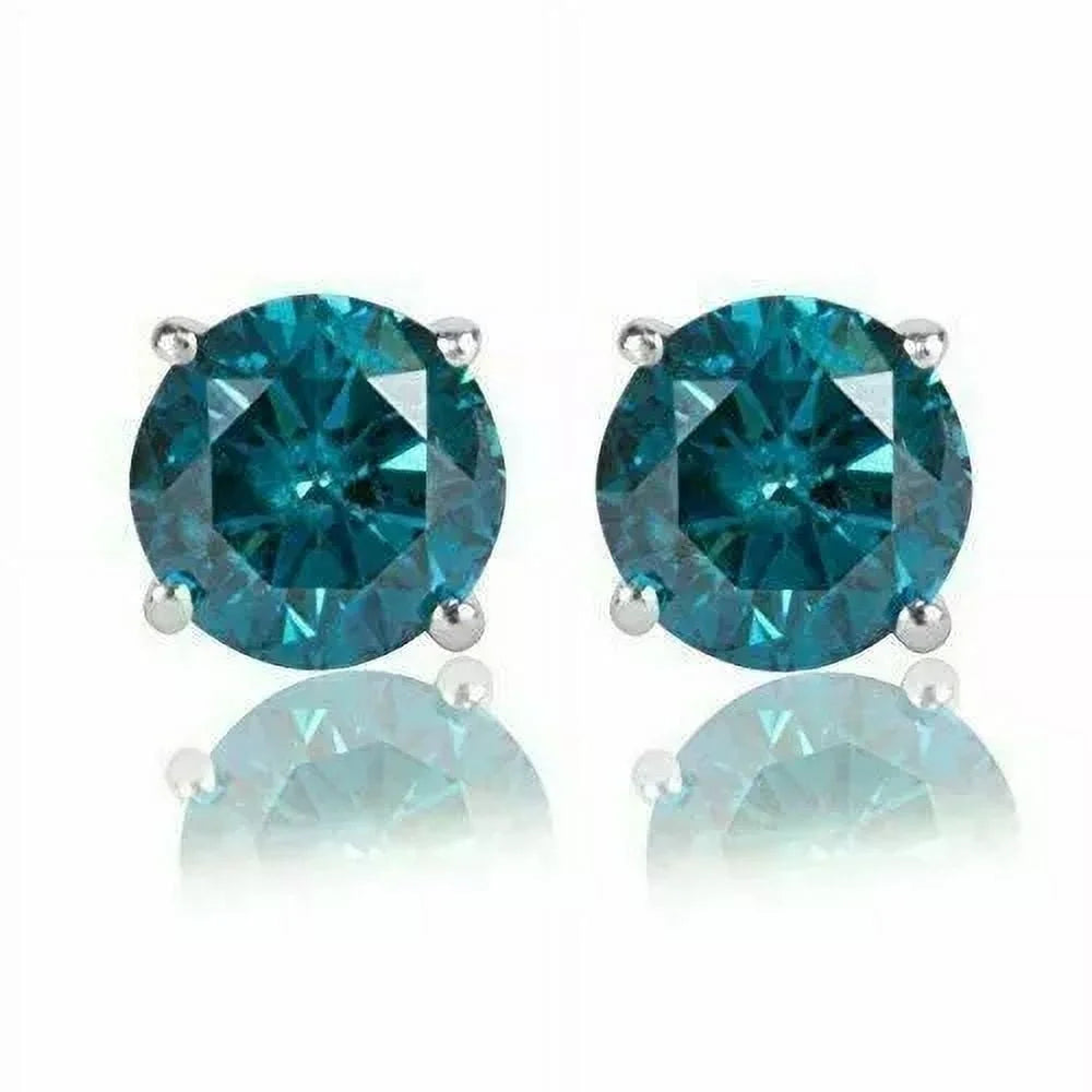 2Ct round Cut Lab-Created Blue Diamond Solitaire Stud Earring 14K White Gold Plated