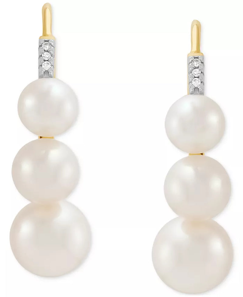 Cultured Freshwater Pearl (5-7Mm) & Diamond Accent Threader Earrings in 10K Yellow Gold