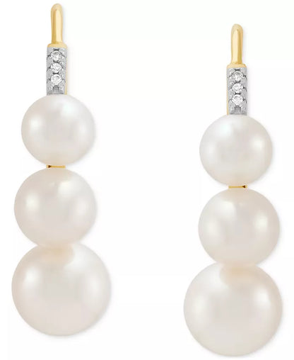 Cultured Freshwater Pearl (5-7Mm) & Diamond Accent Threader Earrings in 10K Yellow Gold