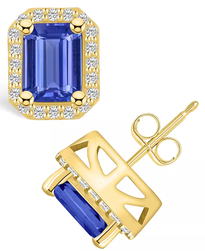 Tanzanite (3-1/5 Ct. T.W.) and Diamond (3/8 Ct. T.W.) Halo Stud Earrings