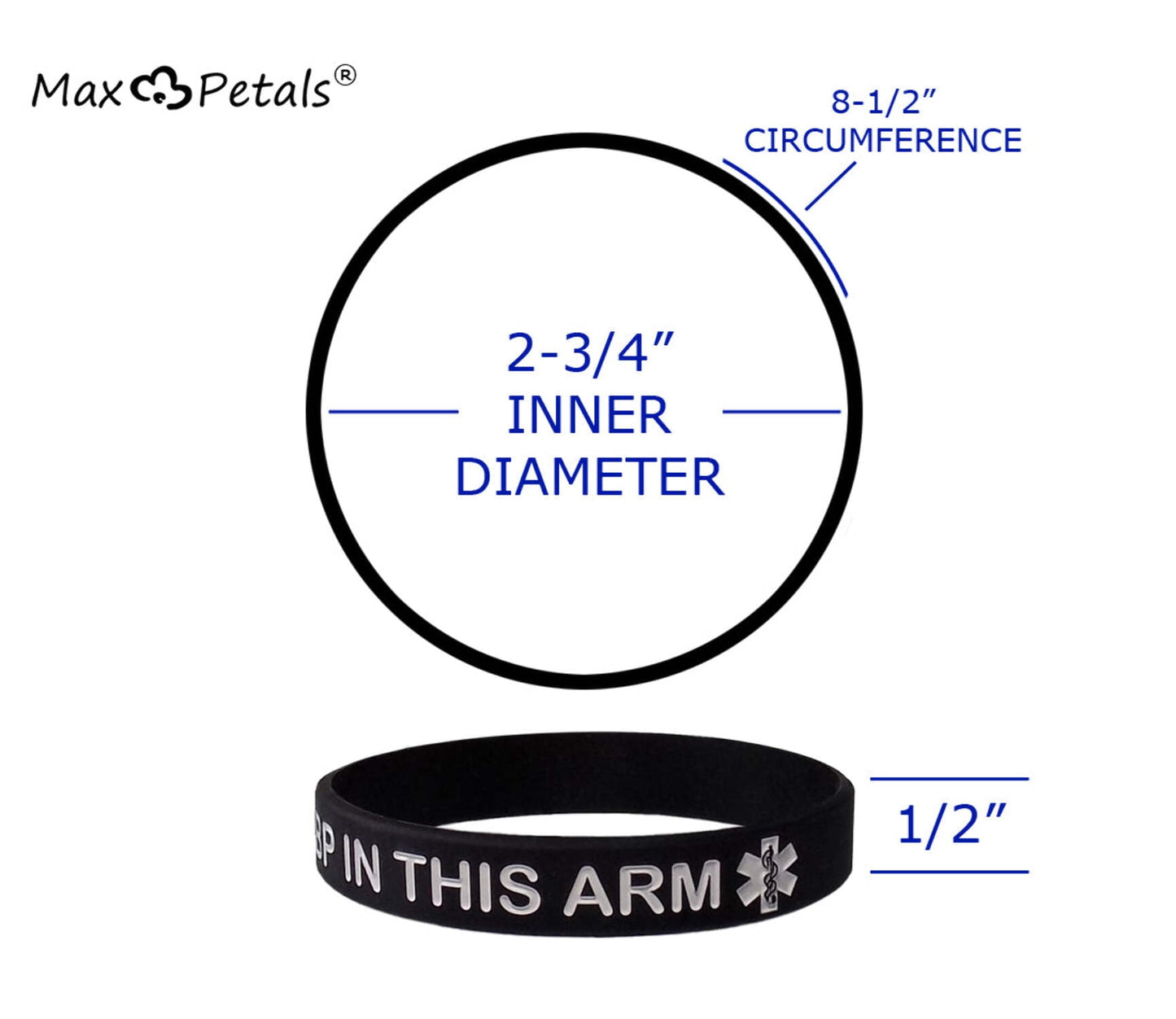 Extra Large 4 PACK - Lymphedema Alert "NO NEEDLES or BP THIS ARM" Wristbands