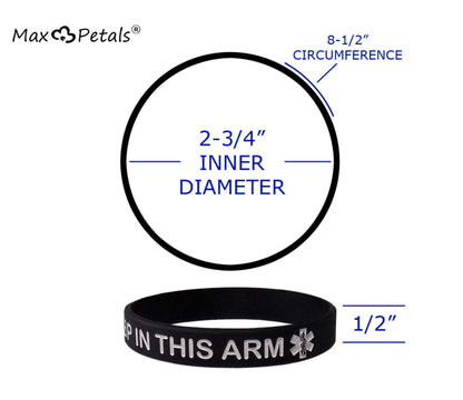 Extra Large 4 PACK - Lymphedema Alert "NO NEEDLES or BP THIS ARM" Wristbands