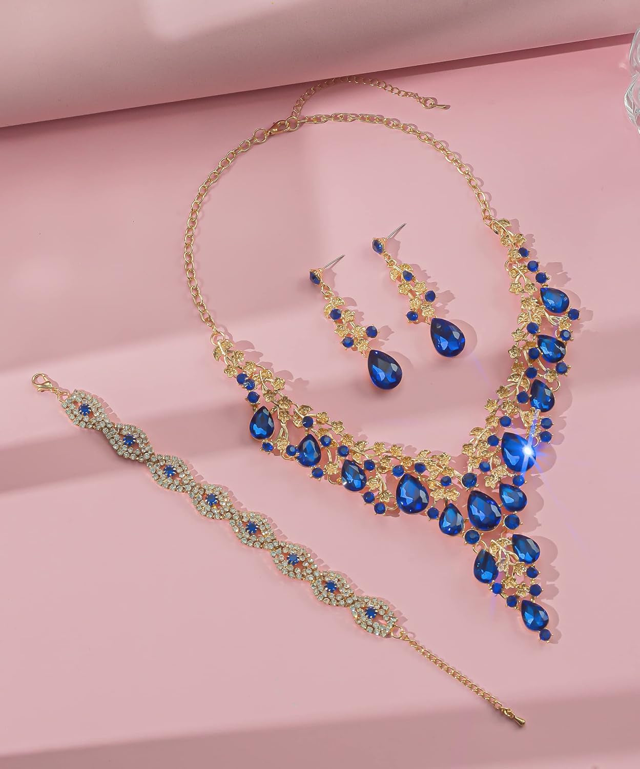 Wedding Bridal Bridesmaid Austrian Crystal Rhinestone Jewelry Sets Statement Choker Necklace Earrings Bracelets Sets for Wedding Party Prom