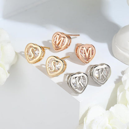 Heart Stud Earrings for Girls Women, S925 Sterling Silver Studs Hypoallergenic Earrings CZ Heart Earrings Initial Earringsfor Teen Girls Kids Jewelry for Girls Gifts