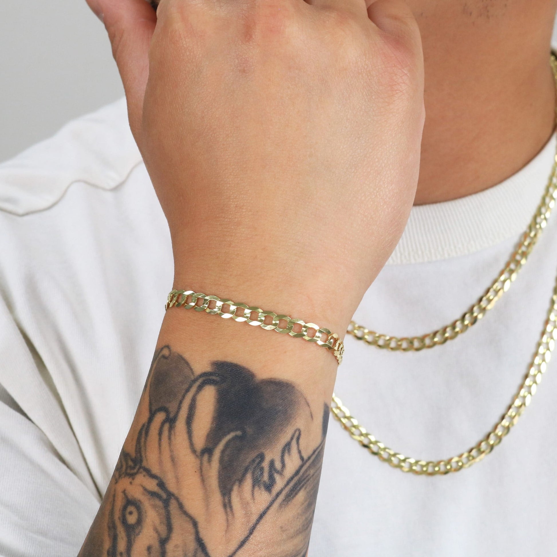 14K Real Yellow Gold Solid Cuban Curb Link 6Mm Chain Bracelet (7"-9") Italian Jewelry for Men & Women